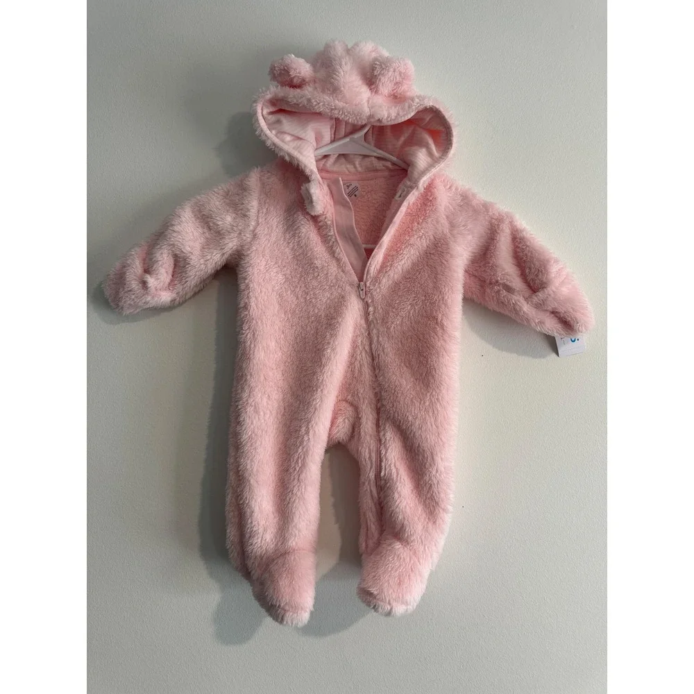 Carter's Just One You Fleece Pram Suit Baby Girl‎ 3M Pink Hooded Bear Ears NWT
